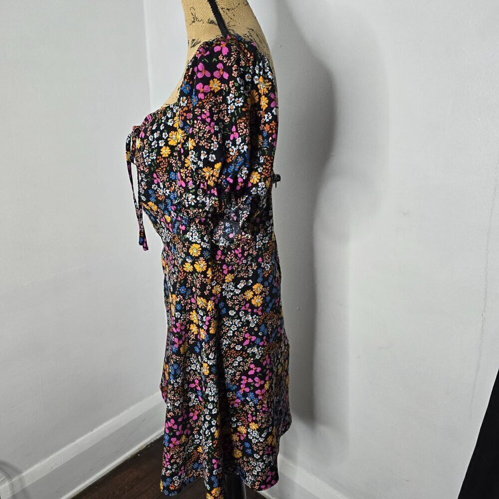 Y2K style Neon Floral Off the Shoulder Boho Babydoll Mini Dress - Picture 5 of 9
